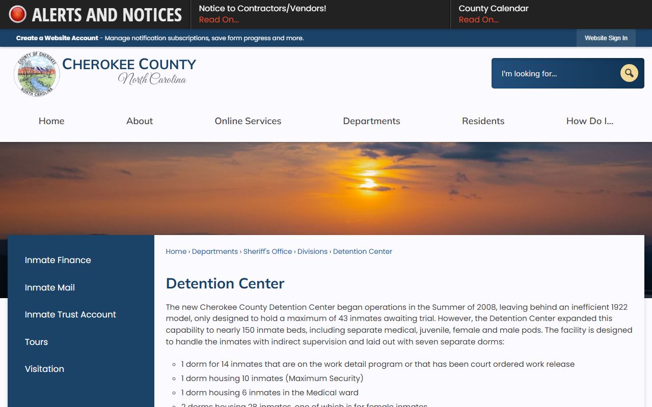 Cherokee County Detention Center inmate population overview page