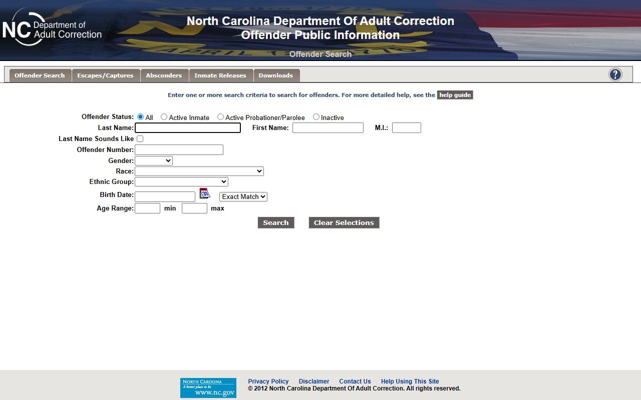 NCDAC offender search fields for Cherokee County inmate lookup after transfer